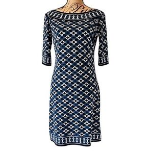 Max Studio stretch dress boat neck 3/4 sleeves geometric print Size M